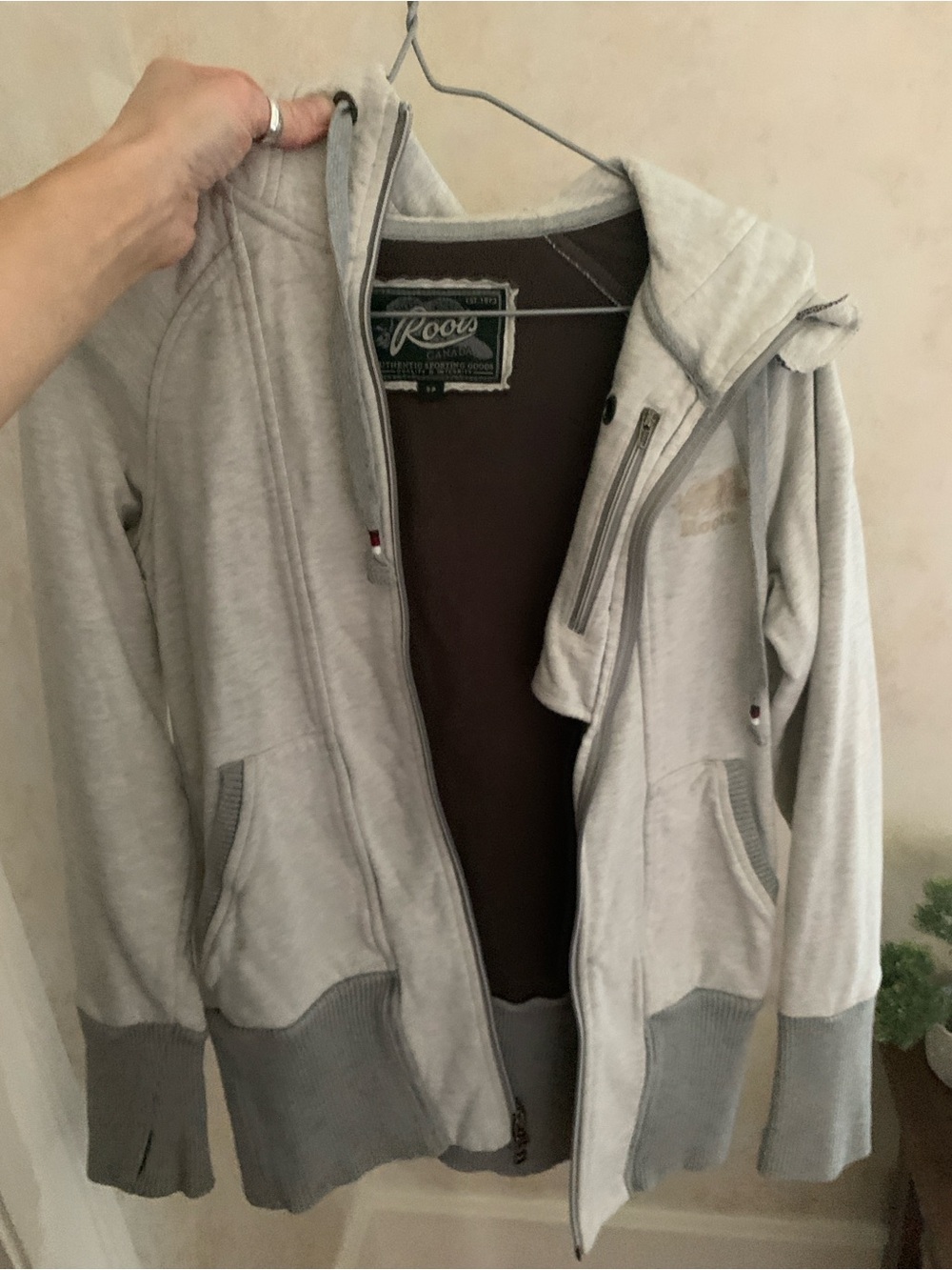 Roots Light Gray Zip Hoodie with Hood